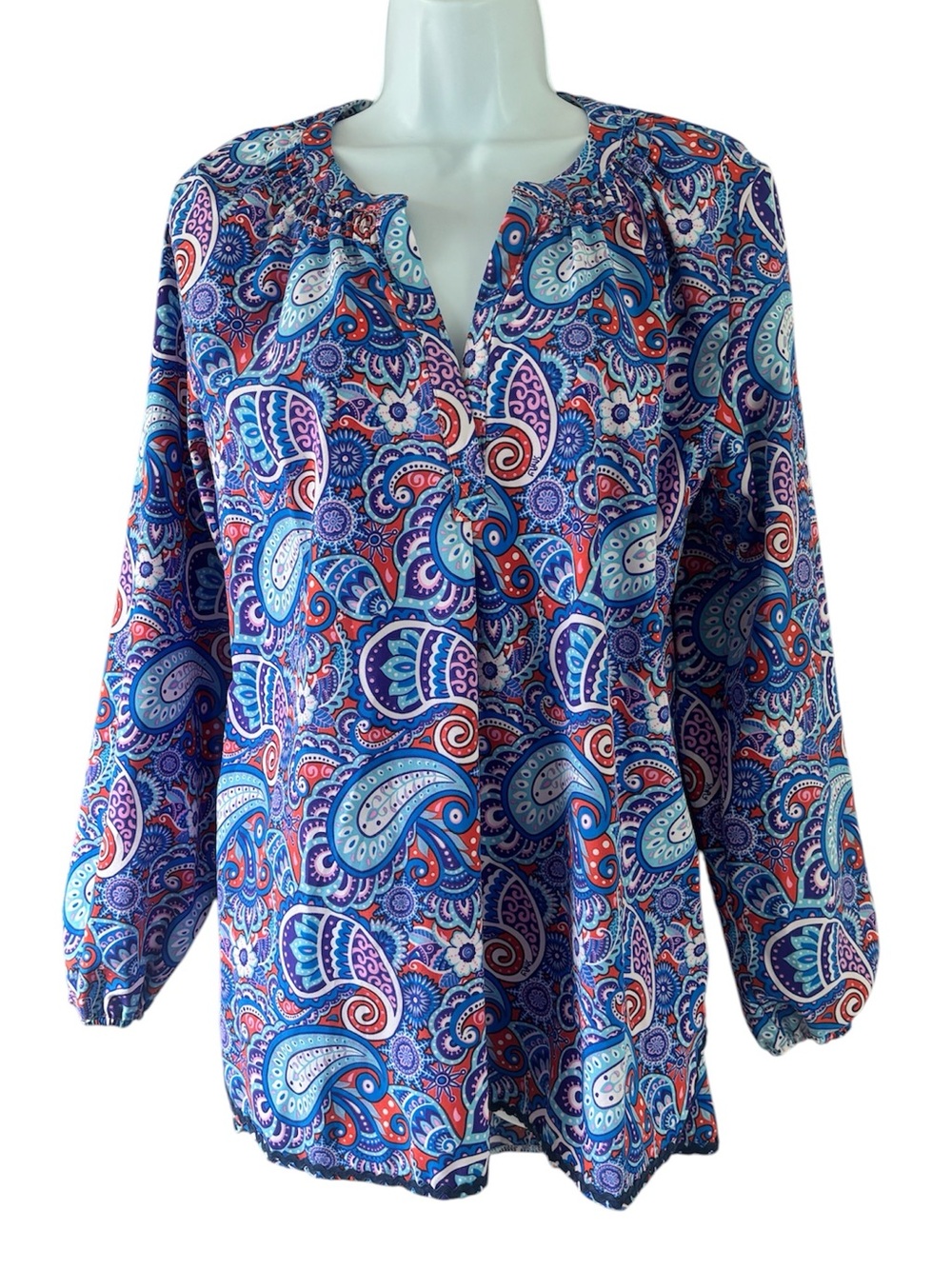 Simply Southern Women's Blue Paisley Peasant Blouse